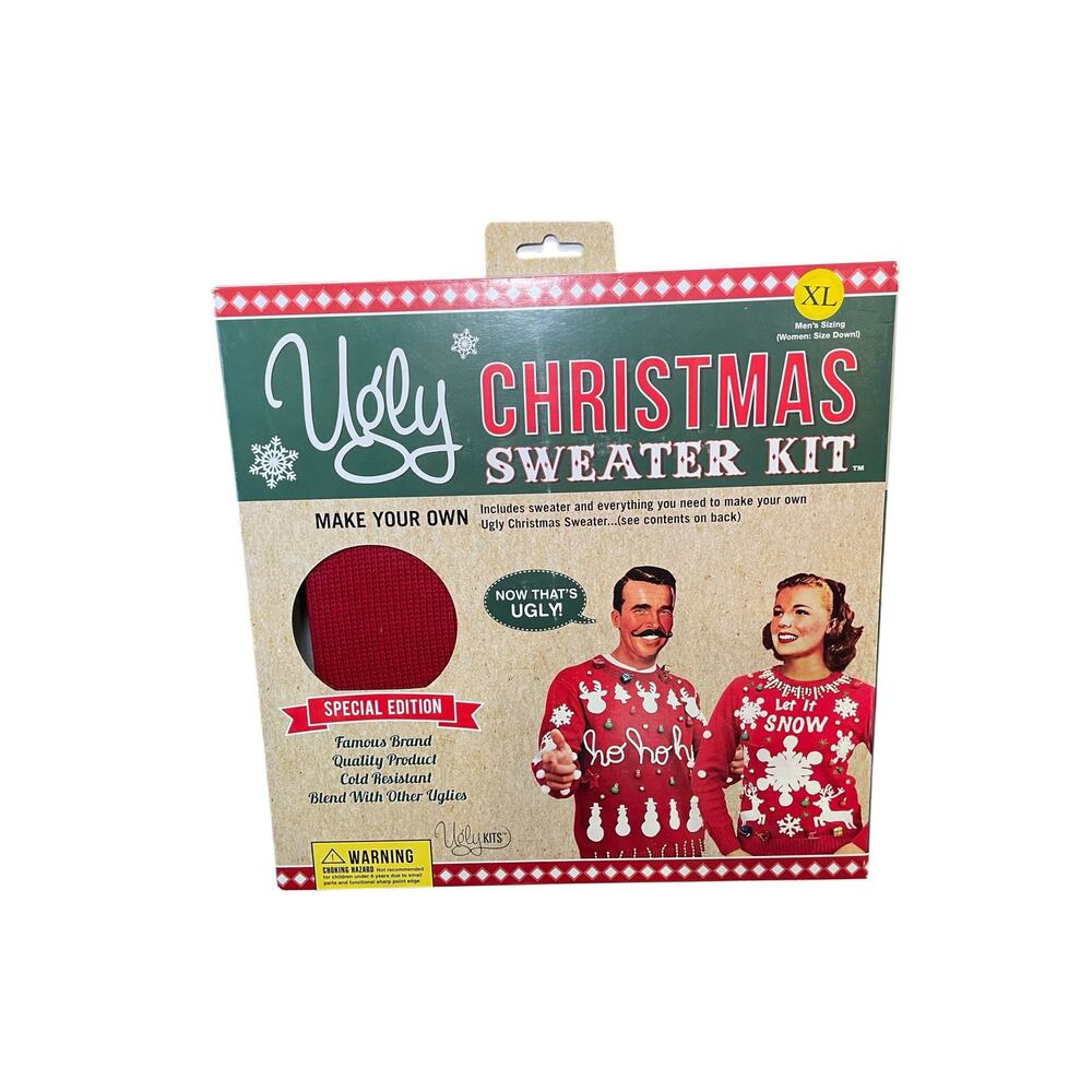 NWT Ugly Christmas Sweater Kit Men XL Women XXL Red Knit Sweater Reindeer Snow‎